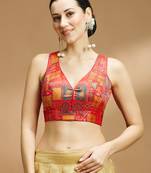 Multi coloured v neck saree blouse