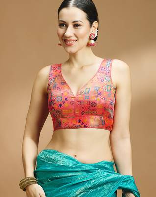 Multi coloured v neck saree blouse 1