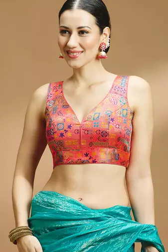 Multi coloured v neck saree blouse