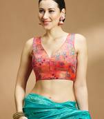 Multi coloured v neck saree blouse