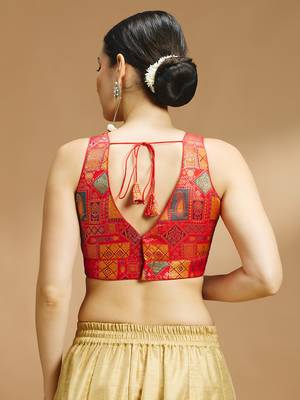 Multi coloured v neck saree blouse 2