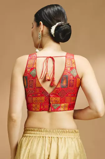 Multi coloured v neck saree blouse