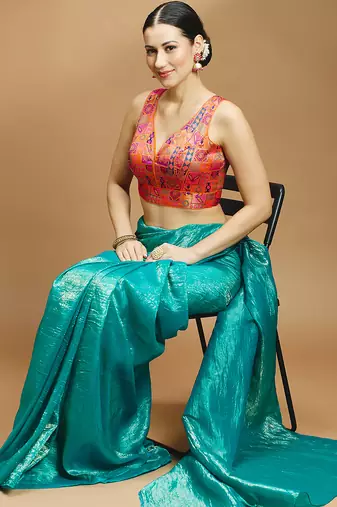 Multi coloured v neck saree blouse