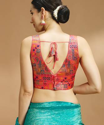 Multi coloured v neck saree blouse 2