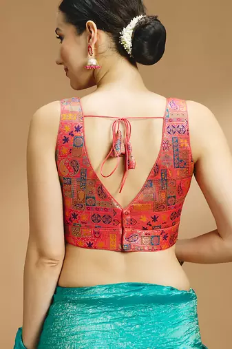 Multi coloured v neck saree blouse