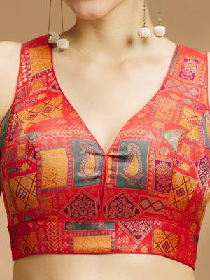 Multi coloured v neck saree blouse 3