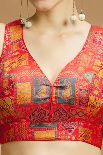 Multi coloured v neck saree blouse