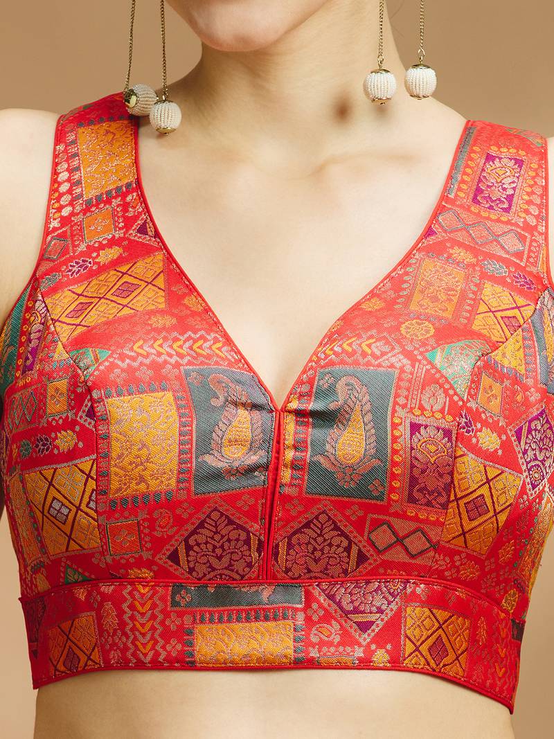 Multi coloured v neck saree blouse