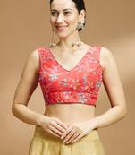 Floral printed self embroidered saree blouse