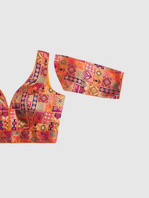 Multi coloured v neck saree blouse 5