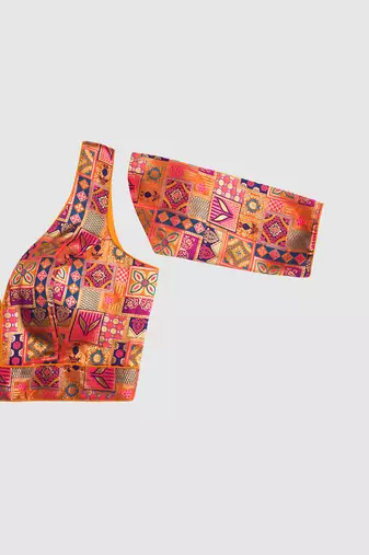 Multi coloured v neck saree blouse