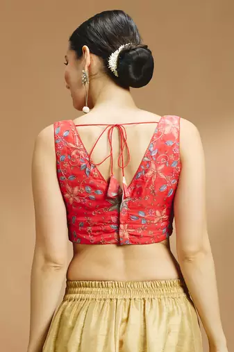 Floral printed self embroidered saree blouse