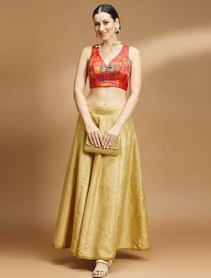 Multi coloured v neck saree blouse 4