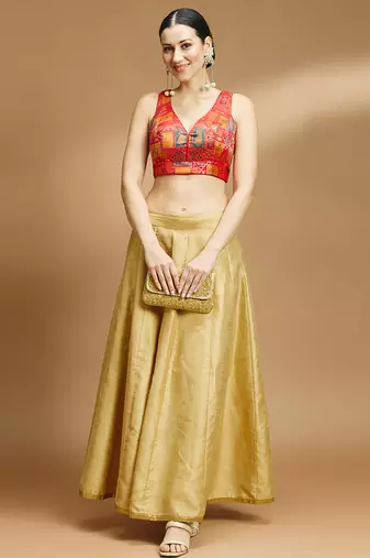 Multi coloured v neck saree blouse