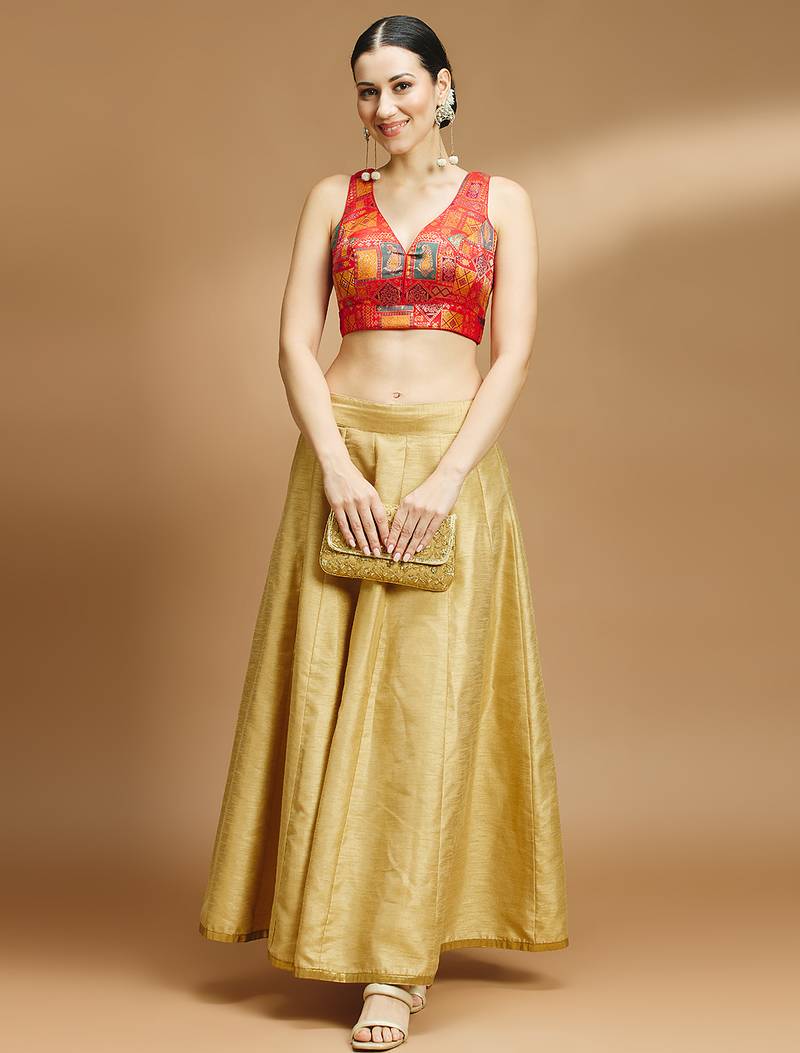 Multi coloured v neck saree blouse