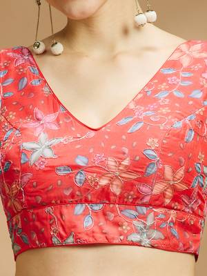 Floral printed self embroidered saree blouse 3