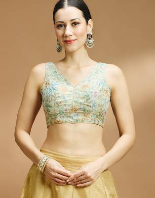 Floral printed self embroidered saree blouse 1