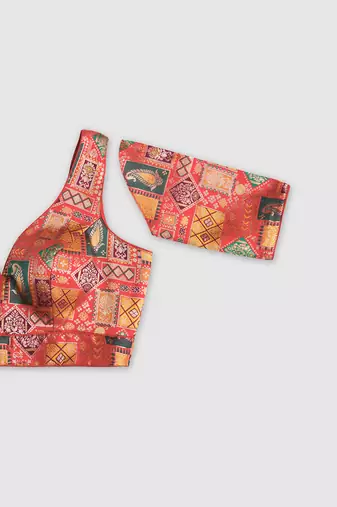 Multi coloured v neck saree blouse