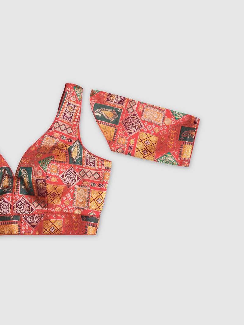 Multi coloured v neck saree blouse