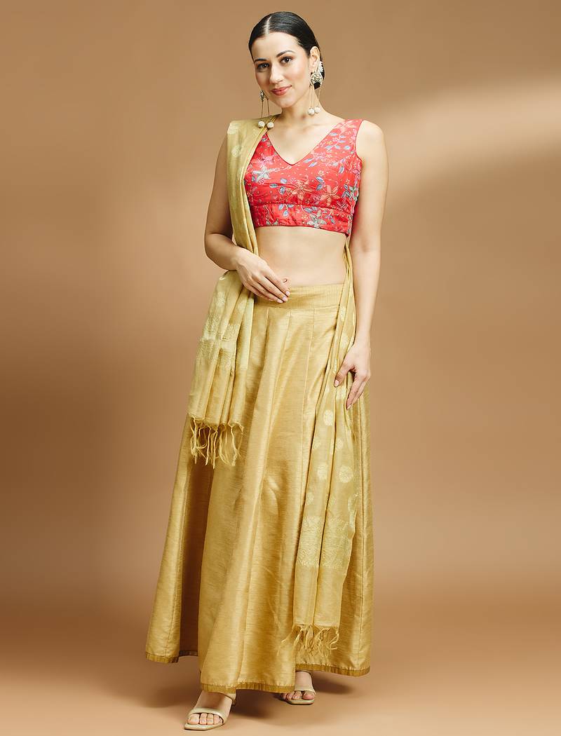 Floral printed self embroidered saree blouse