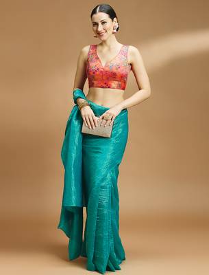 Multi coloured v neck saree blouse 4
