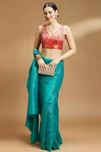 Multi coloured v neck saree blouse