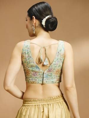 Floral printed self embroidered saree blouse 2