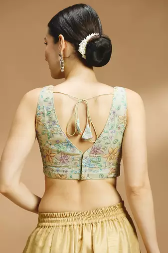 Floral printed self embroidered saree blouse