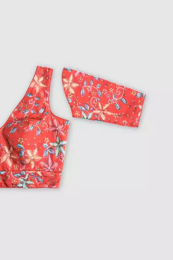Floral printed self embroidered saree blouse