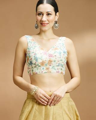 Floral printed self embroidered saree blouse 1