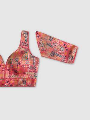 Multi coloured v neck saree blouse 5