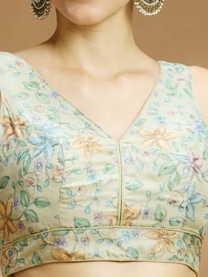 Floral printed self embroidered saree blouse 3