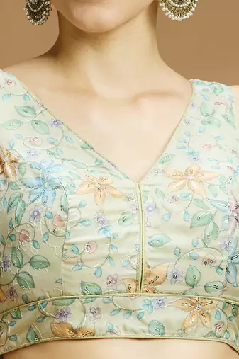 Floral printed self embroidered saree blouse