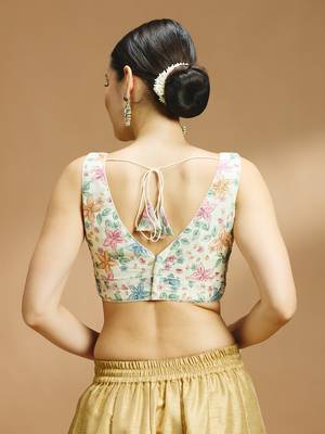 Floral printed self embroidered saree blouse 2