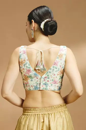 Floral printed self embroidered saree blouse