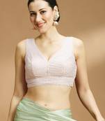 Pink embelished sequence saree blouse