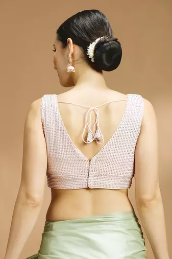Pink embelished sequence saree blouse