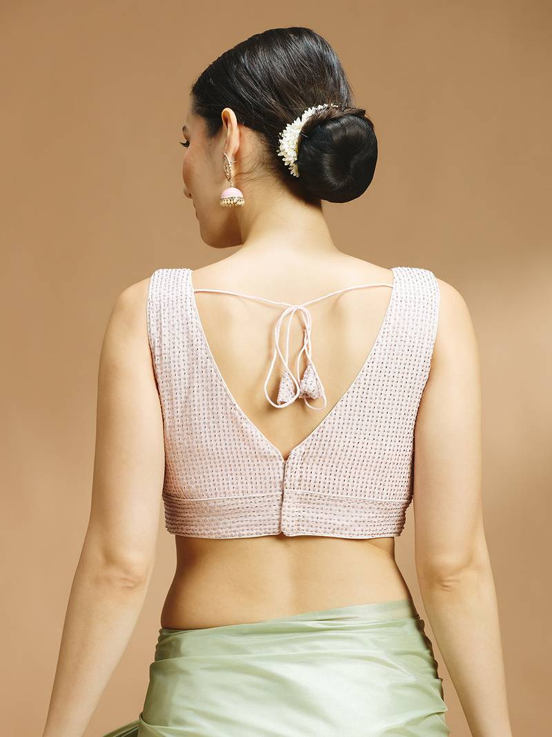 Pink embelished sequence saree blouse