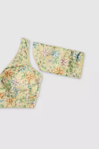 Floral printed self embroidered saree blouse