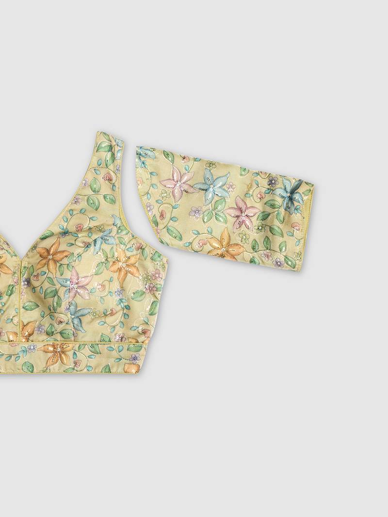 Floral printed self embroidered saree blouse