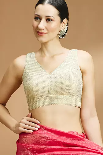 Light gold embelished sequence saree blouse