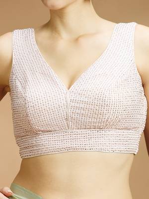 Pink embelished sequence saree blouse 3