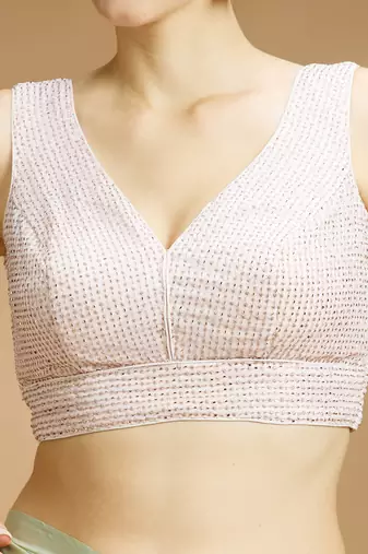 Pink embelished sequence saree blouse