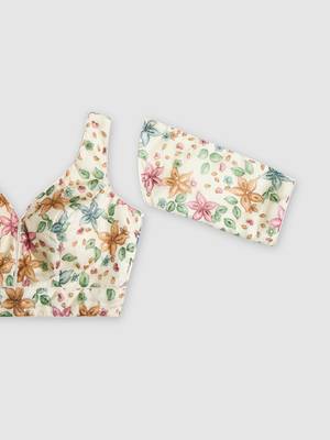 Floral printed self embroidered saree blouse 5