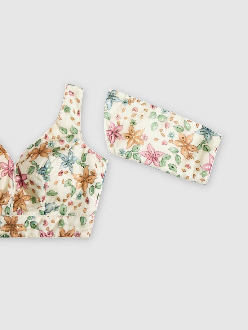 Floral printed self embroidered saree blouse