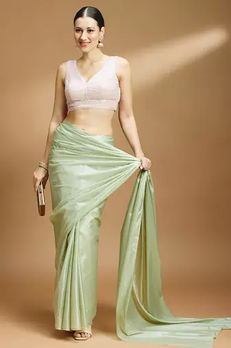 Pink embelished sequence saree blouse