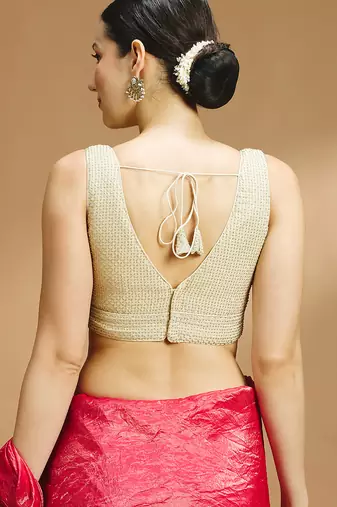 Light gold embelished sequence saree blouse