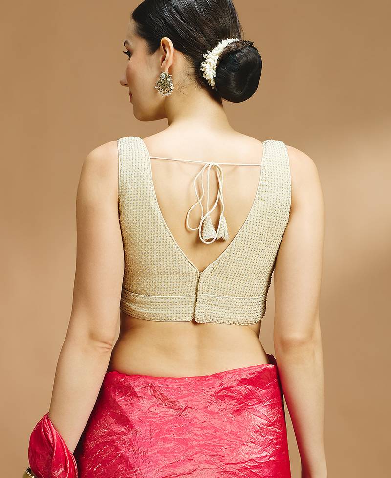 Light gold embelished sequence saree blouse