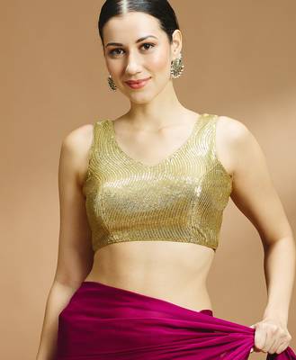 Gold embelished sequence saree blouse 1