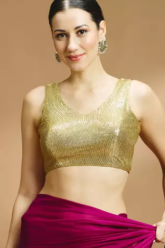 Gold embelished sequence saree blouse